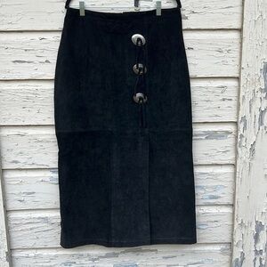 Vintage 90s Tillman Leather Suede Cowboy Western Concho Rodeo Midi Skirt 14 H10